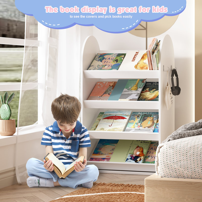 Four layer Arched Children s Bookshelf with Two Hooks